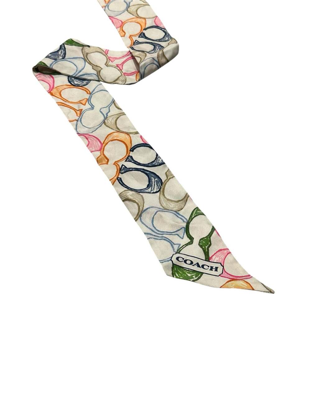 COACH Signature Print Silk Skinny Scarf Multicolor Optic Sketch Bag Tie - Picture 2 of 5